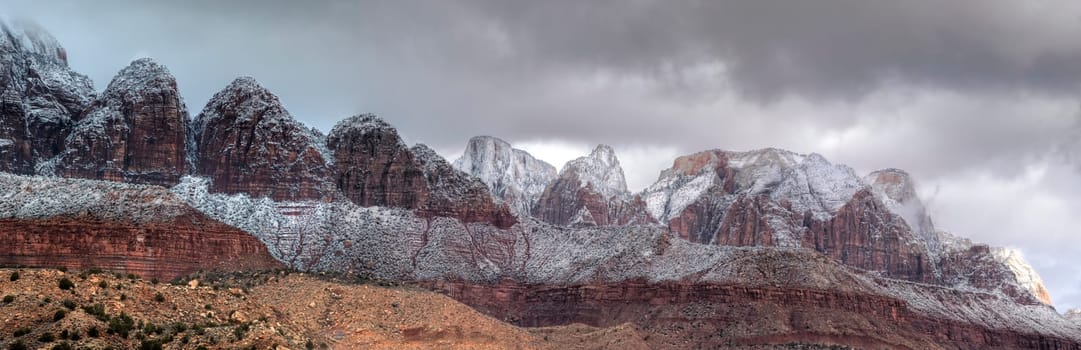 Fresh snow has fallen at Zion National Park, Utah