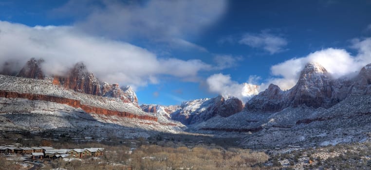 Fresh snow has fallen at Zion National Park, Utah