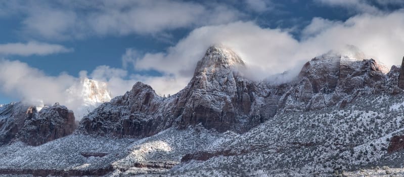 Fresh snow has fallen at Zion National Park, Utah