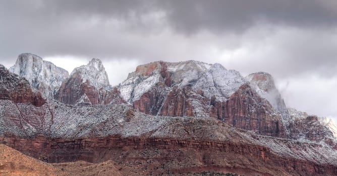 Fresh snow has fallen at Zion National Park, Utah