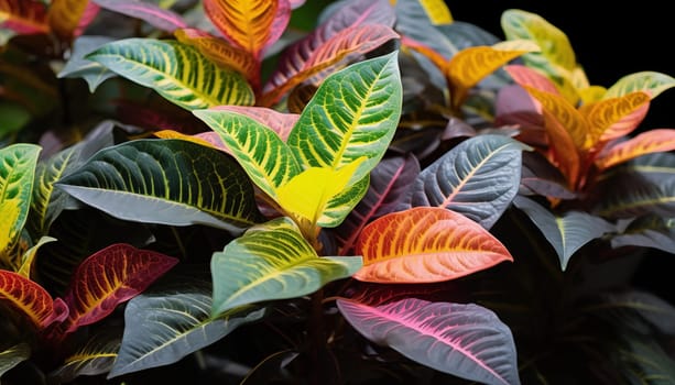 A close-up of the intricate leaves of a Croton plant. High quality photo