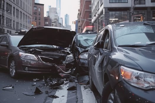 Car accident where fenders smashed into another car, Generative AI.