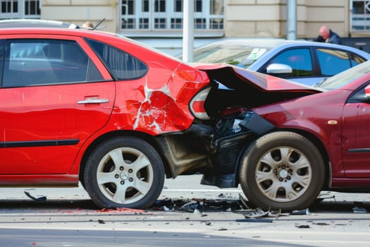 Car accident where fenders smashed into another car, Generative AI.