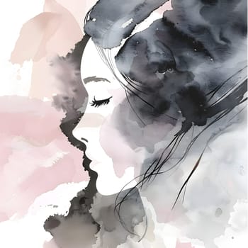 A jawdropping watercolor painting of a woman with closed eyes, capturing her peaceful gesture. This art piece showcases intricate detail in eyelashes and flawless illustration skills