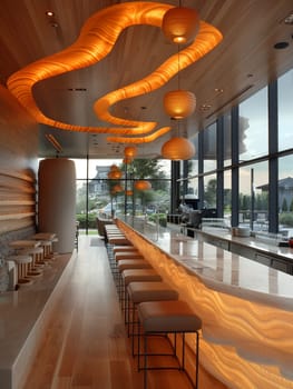 Upscale sushi bar with minimalist design and ambient lighting.