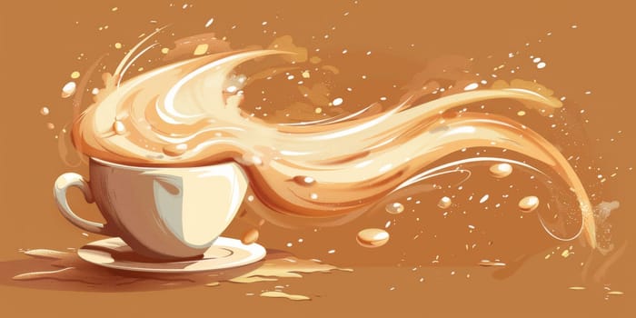 Cup of coffee splash isolated on a bright brown background