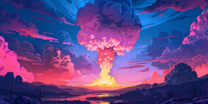 Atomic explosion with a radioactive cloud, nuclear danger