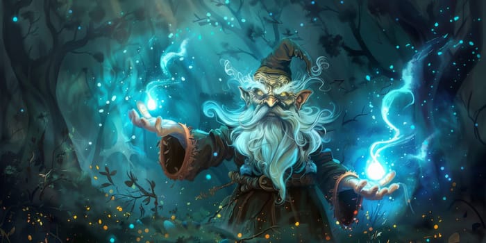 Man sorcerer magic casting spell, magical concept