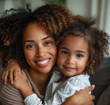 Happy mother's day! Child daughter congratulates mom and gives her flowers. Mum and girl smiling and hugging. Family holiday and togetherness. ai generated