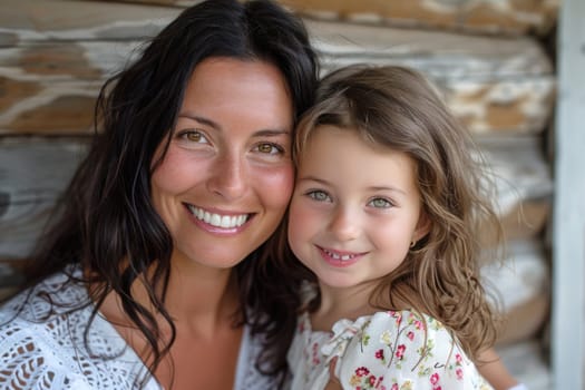 Happy mother's day! Child daughter congratulates mom and gives her flowers. Mum and girl smiling and hugging. Family holiday and togetherness. ai generated