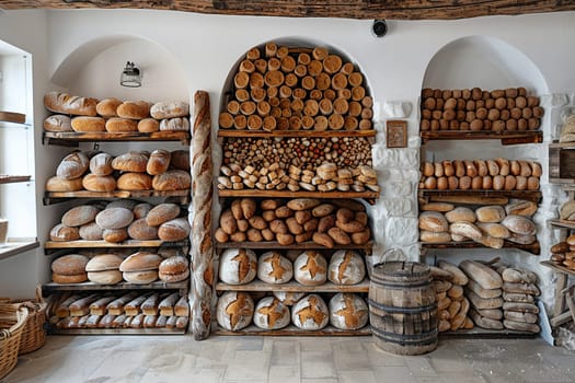 Rustic bread bakery with a wood-fired oven and artisan loaves.