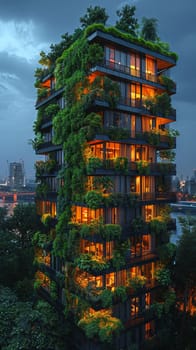 Eco-Friendly Urban Jungle with Green Living Walls, promoting urban green spaces.