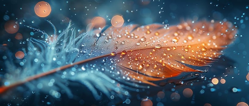 Feather with water droplets, symbolizing lightness and purity.