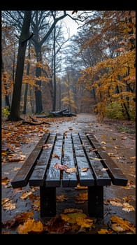 Lonely bench in autumn park, evoking solitude and change.