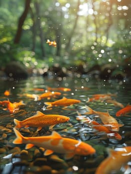 Serene koi pond with vibrant fish, symbolizing tranquility and prosperity.