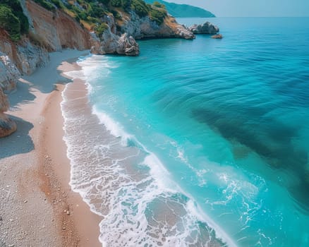 Pristine beach with turquoise water, inspiring travel and relaxation.