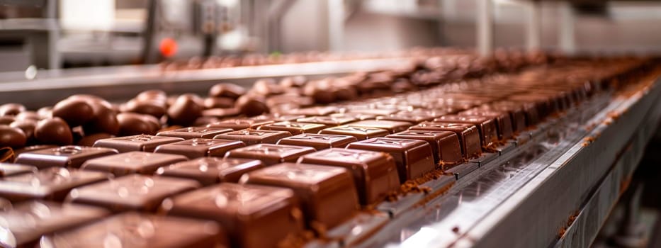 chocolate candies in the factory industry. Selective focus. food.