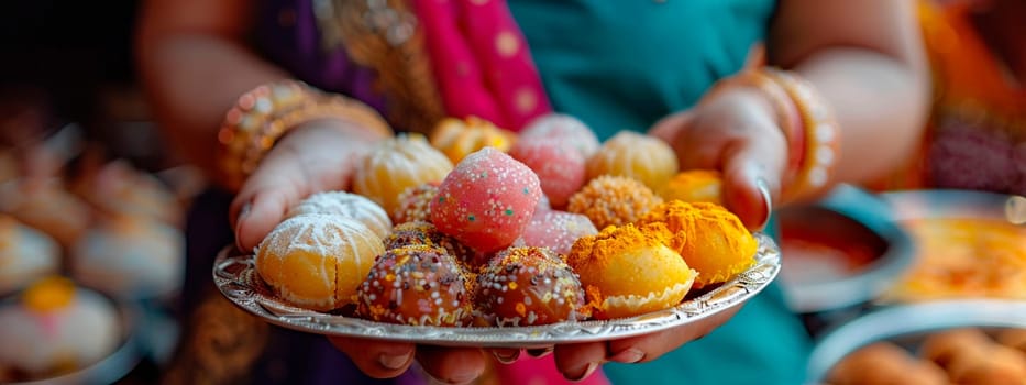 Indian sweets in hands. Selective focus. food.