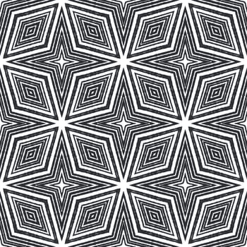 Striped hand drawn pattern. Black symmetrical kaleidoscope background. Repeating striped hand drawn tile. Textile ready energetic print, swimwear fabric, wallpaper, wrapping.