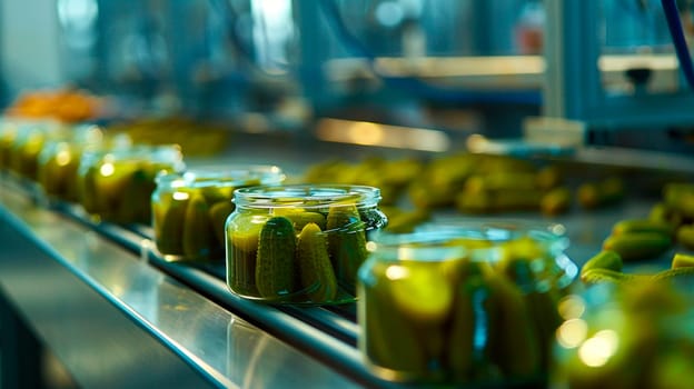 jars of cucumbers in the factory industry. selective focus. food.