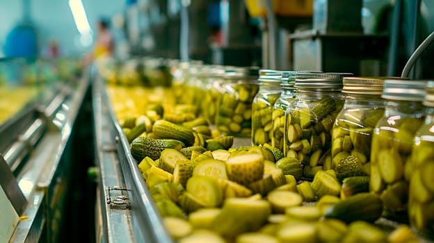 jars of cucumbers in the factory industry. selective focus. food.