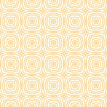Exotic seamless pattern. Yellow symmetrical kaleidoscope background. Textile ready splendid print, swimwear fabric, wallpaper, wrapping. Summer swimwear exotic seamless design.