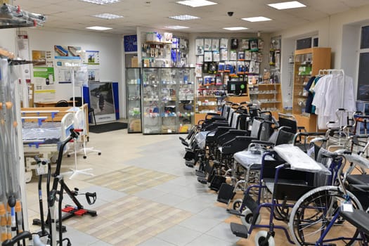 Moscow, Russia - Mar 28. 2024. Interior of the medical store in Zelenograd