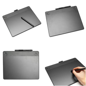 graphic tablet with pen for illustrators and designers, isolated on white background.