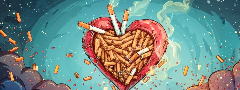 Heart with full of a cigarettes, break the love to cigarettes
