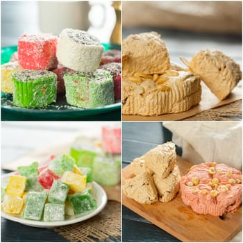 traditional eastern desserts on wooden background