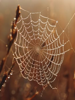 Glistening raindrops on a spider web, capturing the intricacy and beauty of nature.