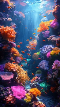 A vibrant coral reef teeming with marine life, highlighting biodiversity.