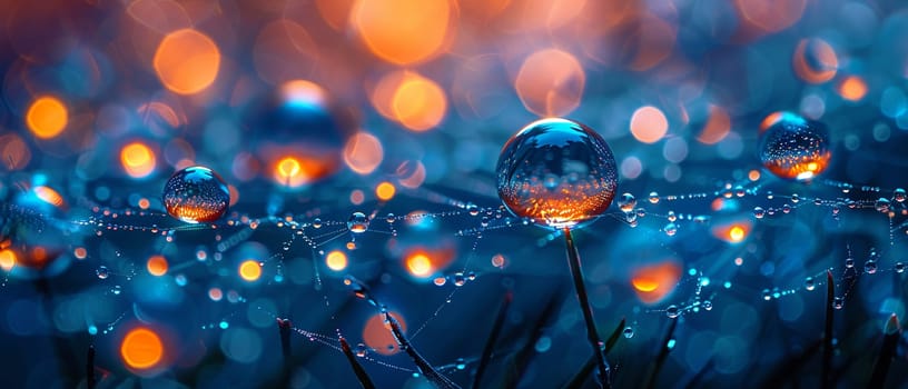 Glistening raindrops on a spider web, capturing the intricacy and beauty of nature.