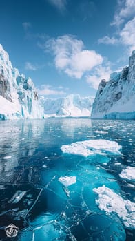 Icebergs floating in a glacial lagoon, symbolizing the cold beauty and changing climate.