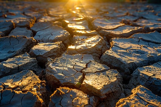 Cracked dry earth texture in desert, representing drought and environmental themes.