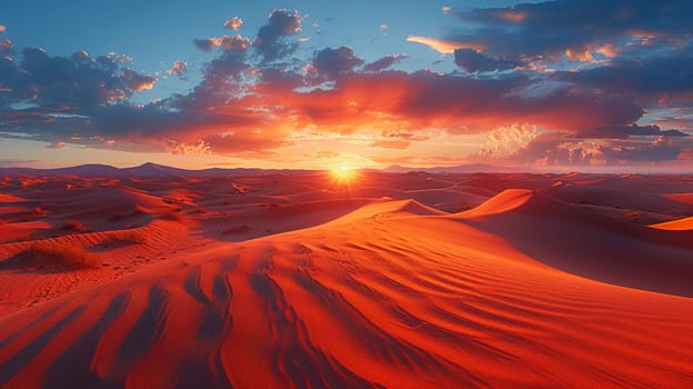 Patterns in the sand dunes under a setting sun, representing natural artistry.