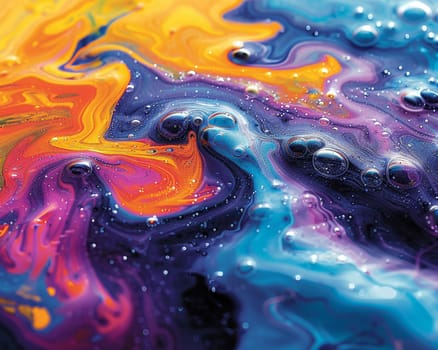 Abstract patterns of oil on water, showcasing the interaction of colors and fluids.