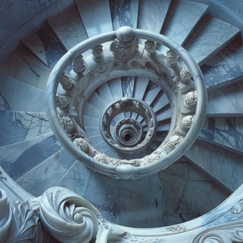 The architectural detail of a spiral staircase, symbolizing ascension and design.