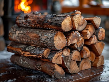 Freshly cut wood logs stacked, great for natural and rustic design themes.