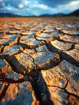 Cracked dry earth texture in desert, representing drought and environmental themes.