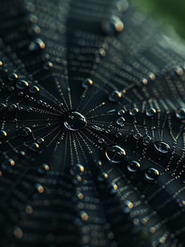 Glistening raindrops on a spider web, capturing the intricacy and beauty of nature.