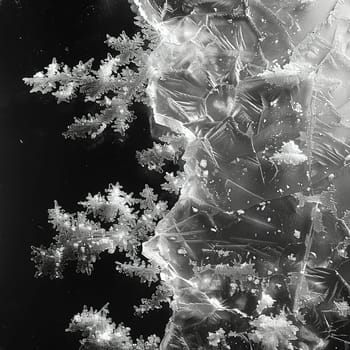 Crystalline structure of frost on glass, capturing winter's delicate and geometric beauty.