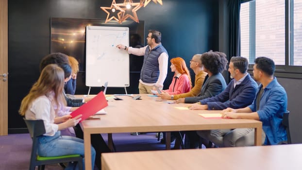 A man presenting a new project in a coworking during meeting