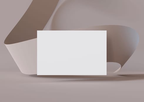 Blank white business card mockup floating against a soft, wavy beige backdrop, perfect for a clean and modern brand display. European size, 3,25 x 2,17 inch. Visiting, name card. 3D