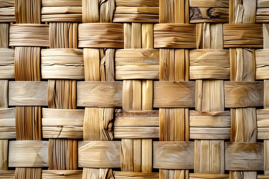 Flat full-frame seamless texture of wicker bamboo wall. Neural network generated image. Not based on any actual scene or pattern.