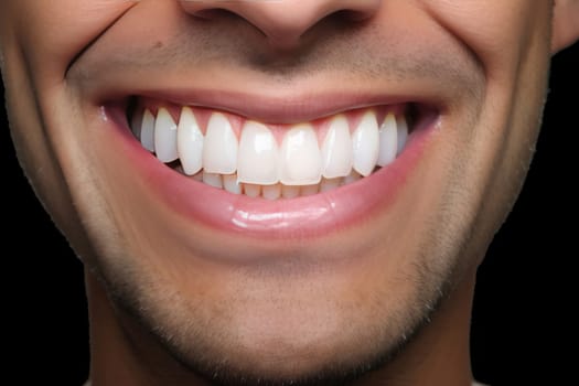 A detailed close-up shows the before and after results of professional teeth whitening on a smiling individual, highlighting the effectiveness of dental cosmetic procedures