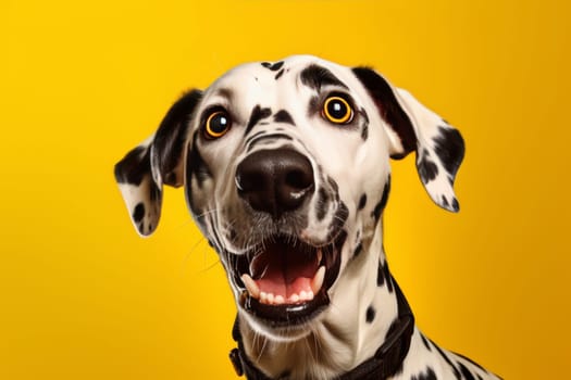 Cheerful Dalmatian Dog on Yellow.