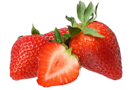 Ripe red strawberries on isolated background, close up