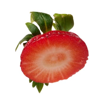 Slice ripe red strawberries on isolated background, close up