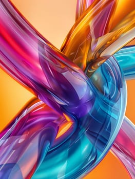 A vibrant abstract design featuring a colorful blend of purple, violet, magenta, and electric blue, creating a fluid and dynamic pattern on an orange background